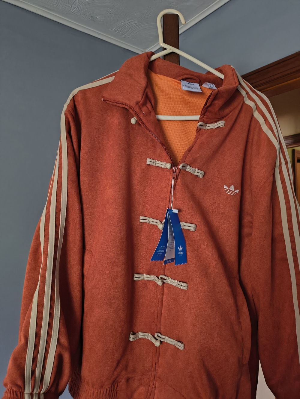 Adidas Suede Burnt Orange Jacket with Toggle Closures